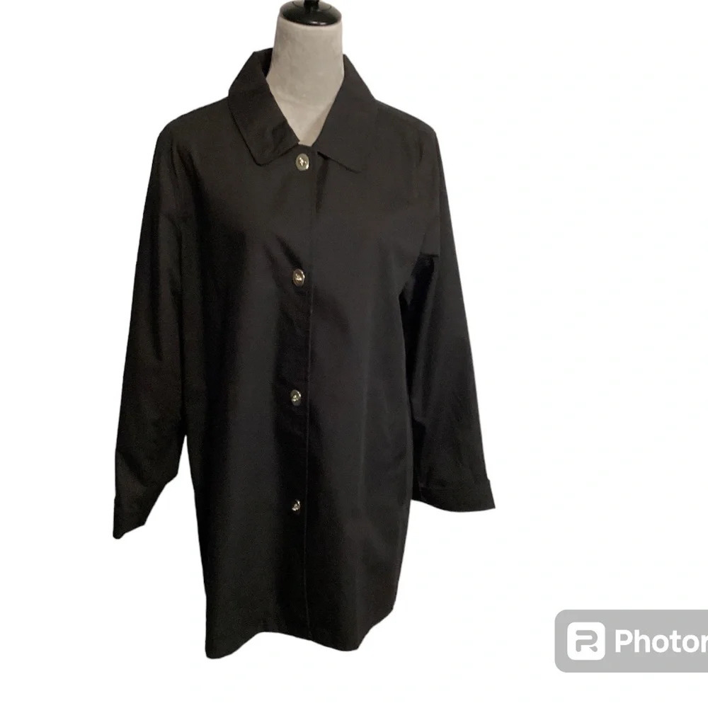 Dennis by Dennis Basso 3/4  Coat Black Classic Timeless Trench Black Womens SZ L